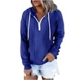 thumbnail image 1 of Besolor Womens Fall Fashion Quarter Zip Hoodies Sweatshirts Casual Long Sleeve Solid Color V Neck Drawstring Pullover Tops, 1 of 6