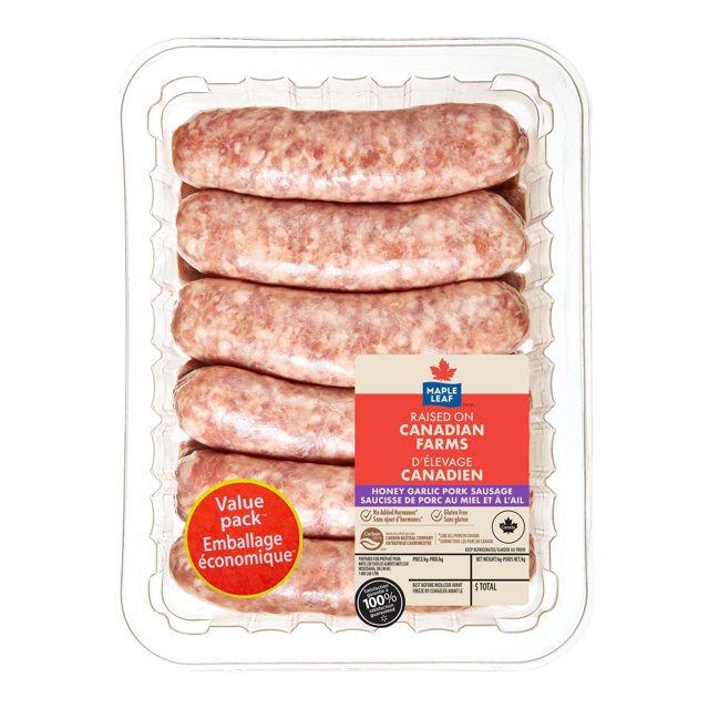 Saucisses de porc au miel et à l'ail Maple Leaf 1,2 kg, format économique