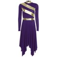 thumbnail image 3 of Hansber Robe de Louange Métallisée pour Femme à Manches Longues, Ourlet Irrégulier, Tunique, Costume de Performance, Violet, TG, 3 of 4