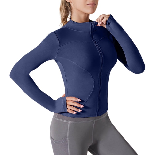 Veste Bleu Royal à Manches Longues pour Femmes Automne Hiver Col Bateau Imprimé Soleil Tunique Ajustée Sport Gym Yoga Décontractée Course Sortie Protection Solaire Veste Basique Ensembles Dames 2025 L