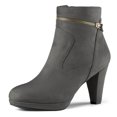 thumbnail image 1 of Unique Bargains Women's Zip Round Toe Heel Ankle Boots, 1 of 1