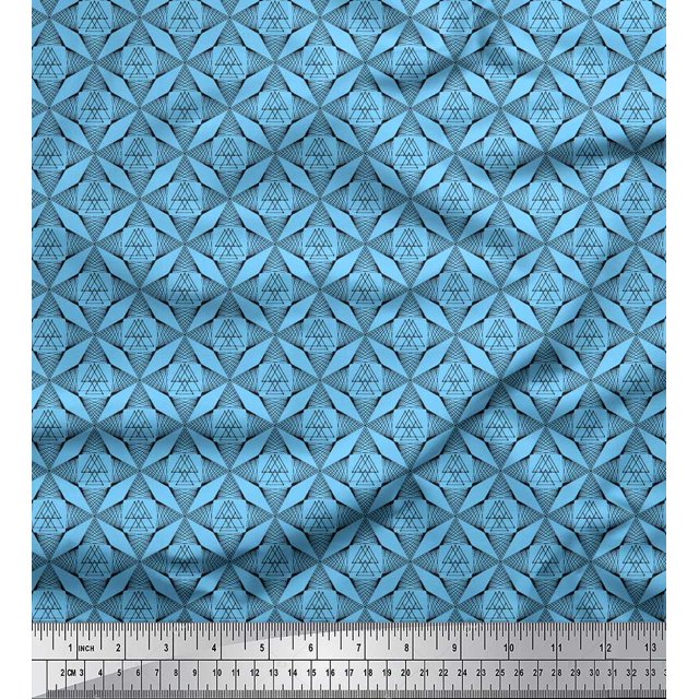 Soimoi Blue Viscose Chiffon Fabric Triangle Geometric Print Fabric by Yard 42 Inch Wide