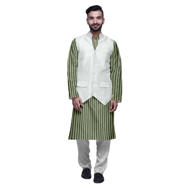 Atasi Indian Kurta Pyjama Jacket Set For Men Mandarin Collar Casual Clothing