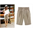 thumbnail image 3 of Pisexur Womens Shorts Cotton Linen Drawstring Solid Color Gym Workout Shorts Summer Comfy Elastic Waisted Shorts Plus Size Lounge Shorts Casual Beach Knee Length Shorts with Pockets,S-6XL, 3 of 3