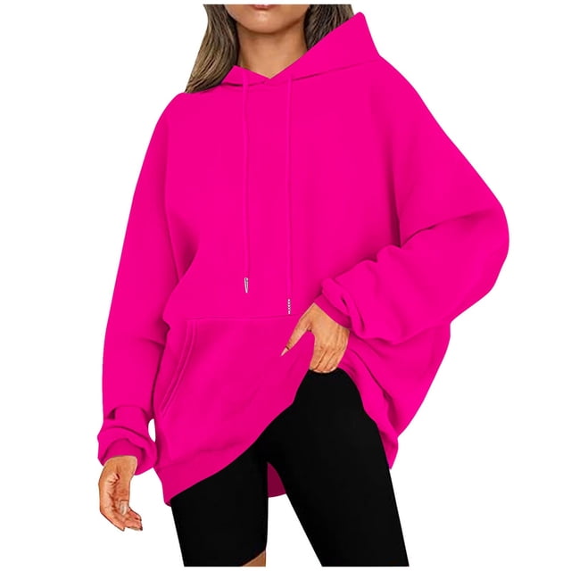 Besolor Womens Plus Size Hoodies Long Sleeve Drawstring Pullover Tops Casual Loose Fall Winter Hooded Sweatshirts