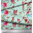 thumbnail image 3 of Soimoi Green Rayon Fabric Leaves & Ranunculus Floral Printed Fabric 1 Yard 56 Inch Wide, 3 of 3