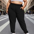 thumbnail image 2 of Women's Plus Size Pants High Waisted Drawstring Solid Color Sweatpants Elastic Taper Leg Lounge Joggers Pant Black XXXXL, 2 of 6