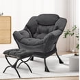 thumbnail image 2 of Bingirl Large Modern Accent Chair with Foldable Footrest Ottoman - Upholstered Dark Grey Reading Lounge Chair, 2 of 7