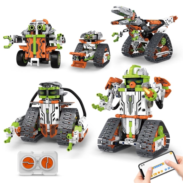 OUTOGO STEM Robot Building Kit with Remote Control for Boys Age 6-13, Coding Robotic Technic Toys Birthday Gifts for Kids, 5 in 1 Science Kit Robotic