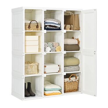Costway Portable Closet Clothes Foldable Armoire Wardrobe Closet w/ 12 Cubby Storage