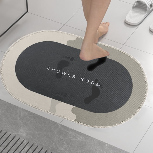 EDHITNR Super Absorbent Bath Rug Non Slip Silicone Backing Bathroom Floor Mat, Low Pile Polyester Shower Rug for Bathtub Washable Quick Dry Bath Mat for In Front of Shower Room, Black