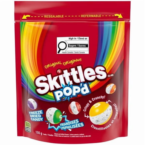 SKITTLES POP'D, Original Freeze Dried Candy Bag, 155g