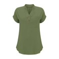 thumbnail image 4 of T-Shirts Femmes Plus Mode Décontractée Col en V Boutonné Manches Courtes avec Poches - Hontri, 4 of 5