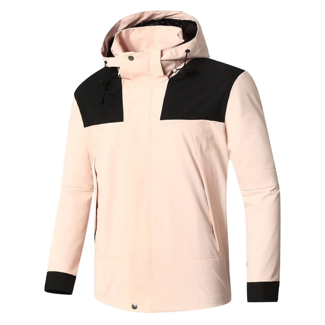 Pisexur Veste Coupe-Vent Homme Agencement de Couleurs Résistance à l'Eau Cordon Poches à Capuche Veste d'Extérieur Manteau Veste de Randonnée Homme Imperméable Manteau pour Homme