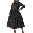 thumbnail image 2 of Aboser Robes de Bal à Paillettes pour Femmes Robe de Cocktail Formelle Robe de Soirée Grande Taille Robe Trapèze Col Ras du Cou Manches Longues Robes de Fête Robe Midi Brillante à Paillettes, 2 of 6