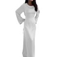 thumbnail image 1 of Maxi Dresses for Women Elegant Classy Fall Long Bell Sleeve Ruched Bodycon Fitted Cocktail Party Slit Dress White M, 1 of 8