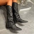 thumbnail image 4 of LOVZFMLL Cowboy Boots for Women Mid Calf Stovepipe Boots Pointy Toe Slip Resistant Low Block Heel Western Style Fall Boots, 4 of 5