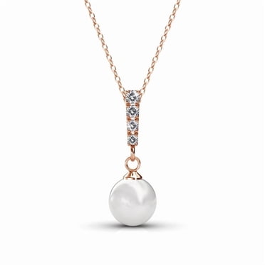 Cate & Chloe Gabrielle 18k Rose Gold Plated Shell Pearl Necklace with Swarovski Crystals for Women