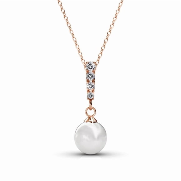 Cate & Chloe Gabrielle 18k Rose Gold Plated Shell Pearl Necklace with Swarovski Crystals for Women