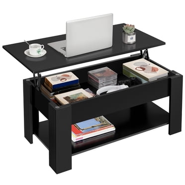 Yaheetech Table Basse Moderne à Plateau Relevable avec Compartiment Caché et Rangement pour Salon, Noir