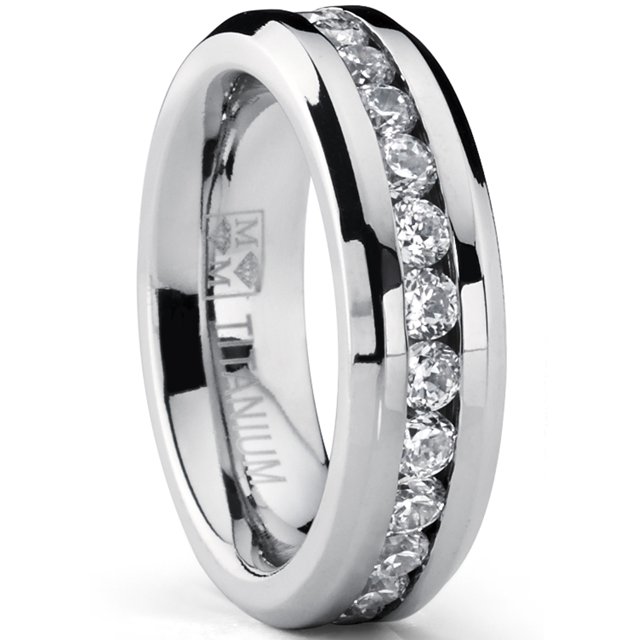 Bague Éternité en Titane pour Femme 6 mm Zircone Cubique Mariage CZ 2,4 Tcw