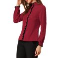 thumbnail image 4 of INSPIRE CHIC Women's Office Button Down Ruffle Stand Collar Long Sleeve Work Shirts, 4 of 6