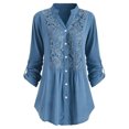 thumbnail image 2 of Leutsin Women Ladies Large Size Button Solid Lace V-Neck Long Sleeve Shirt Blouse, 2 of 5