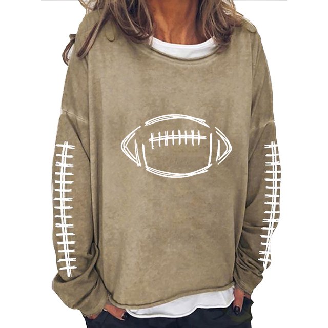 EQWLJWE Chandails en Molleton de Football pour Femmes, Chandails en Molleton de Jour de Match, Chandail-Over Rugby Surdimensionné, Col Rond, Hauts d'Entraînement pour Femmes