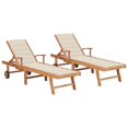 thumbnail image 1 of vidaXL Sun Loungers 2 pcs with Cream Cushion Solid Teak Wood, 1 of 5