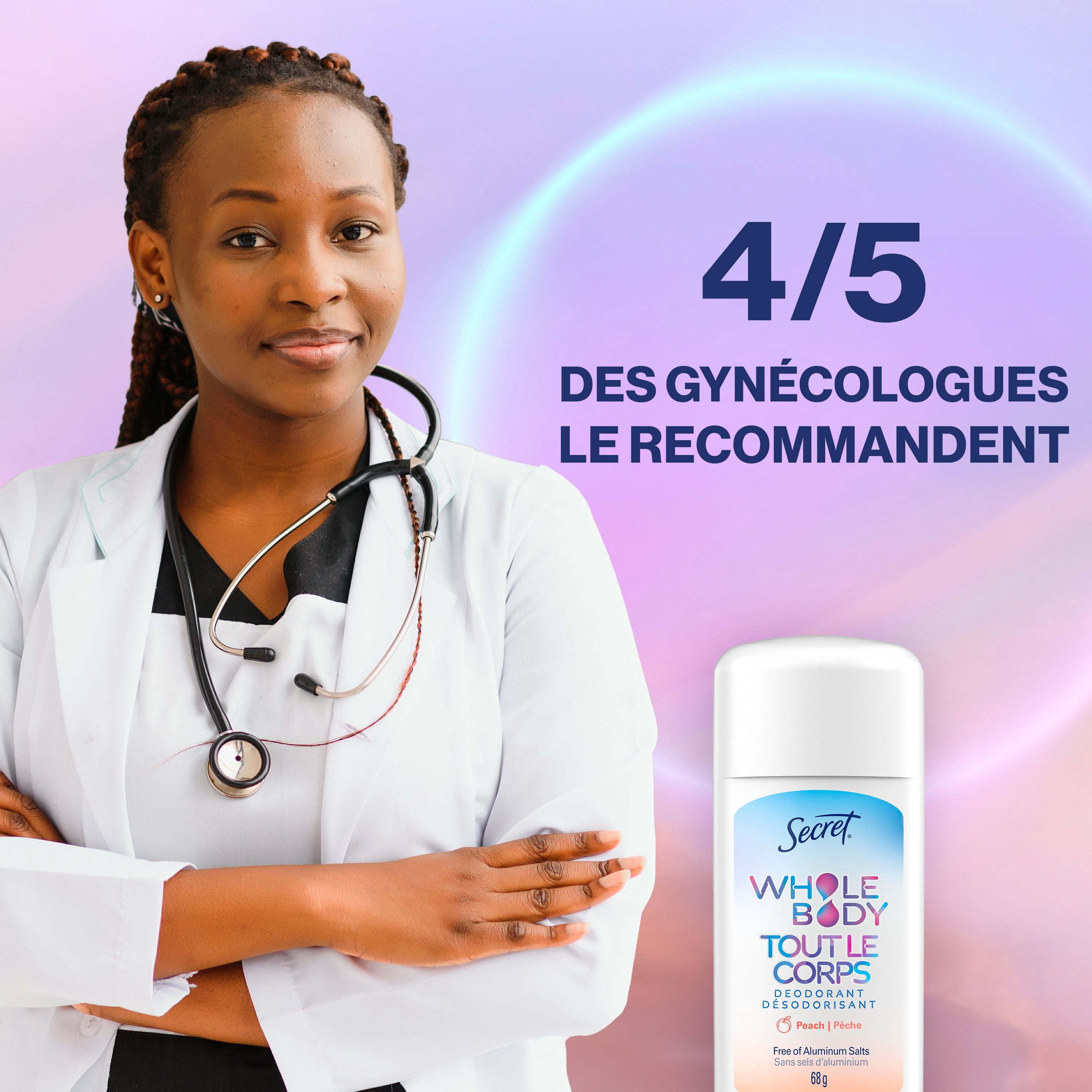 Désodorisant en bâton Secret Tout le corps sans aluminium pour femmes avec notes de pêche et de vanille