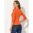 thumbnail image 4 of INSPIRE CHIC Women's V Neck 3/4 Sleeves Solid Knitted Buttons Decor Ruched Top Small Orange, 4 of 5
