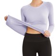 thumbnail image 3 of fheaev Chandails à Manches Longues pour Femmes Col Rond Chandail du Bas Ajusté Décontracté Extensible Ajusté sous-Blouses Entraînement Haut de Sport Pilates Vêtements de Mise en Forme Couche de Base Hauts, 3 of 8
