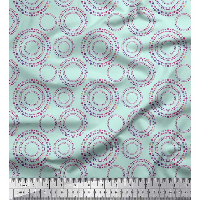 Soimoi Green Cotton Duck Fabric Dots & Circle Geometric Decor Fabric Printed Yard 42 Inch Wide
