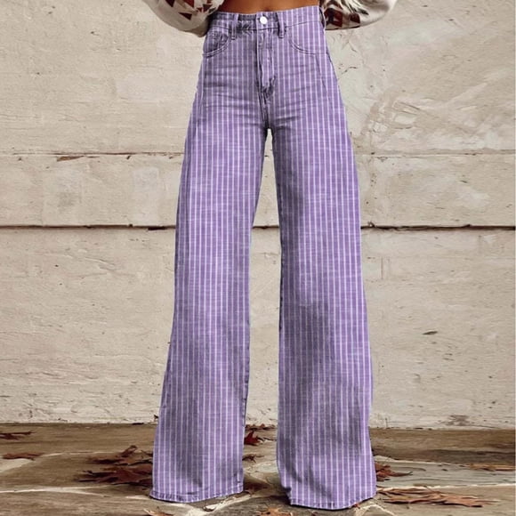 LOVZFMLL Women's Jeans, Casual Straight Leg Jeans with Button Pockets Purple, M
