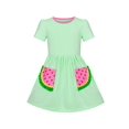 thumbnail image 1 of Girls Dress Green Ruffle Watermelon Pocket Everyday Short Sleeve 3 Years, 1 of 1
