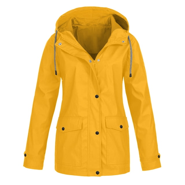 CEHVOM Women Solid Rain Jacket Outdoor Plus Size Waterproof Hooded Raincoat Windproof Clearance