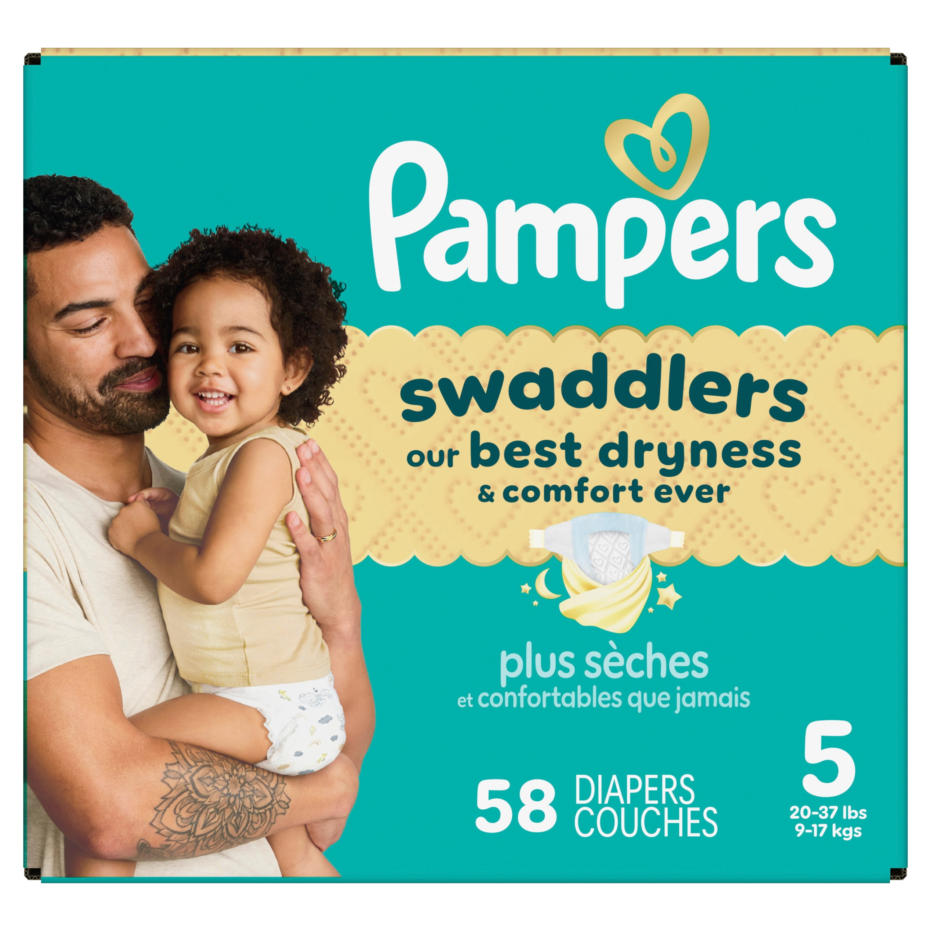 Pampers Swaddlers Couches, Taille P5 (9-17 kg), Absorbantes, Gardent Bébé au Sec et Confortable, Couches Jetables Recommandées par les Pédiatres, Respectueuses de la Peau.