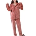 thumbnail image 1 of Ladies Fashion Flannel Solid Print Pocket Long Sleeve+ Long Pants Pajama Suit, 1 of 9