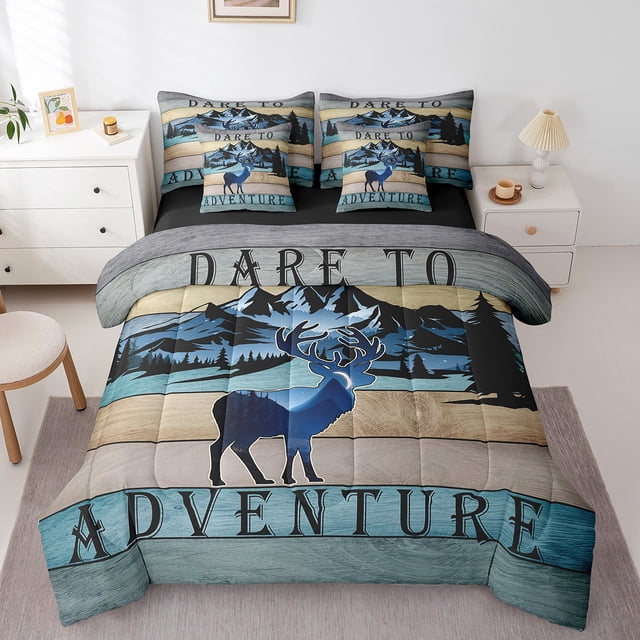 YST Wild Deer Moose Bedding Set, 7-Piece, Jungle Animal, Queen