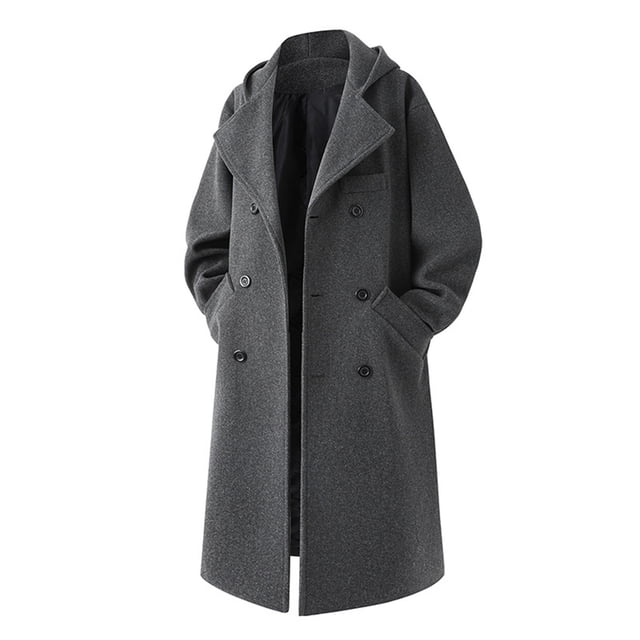 Yusimy Men's Slim Fit Double Breasted Mid-Length Wool Coat Casual Versatile Trench Coat