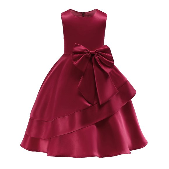 Zshosam Toddler Girl Dress Flower Girl Dress for Wedding Pleated Satin Tulle Princess Dress Junior Bridesmaids Pageant Formal Ball Gown Size 7T 8T,(Wine 7-8 Years)