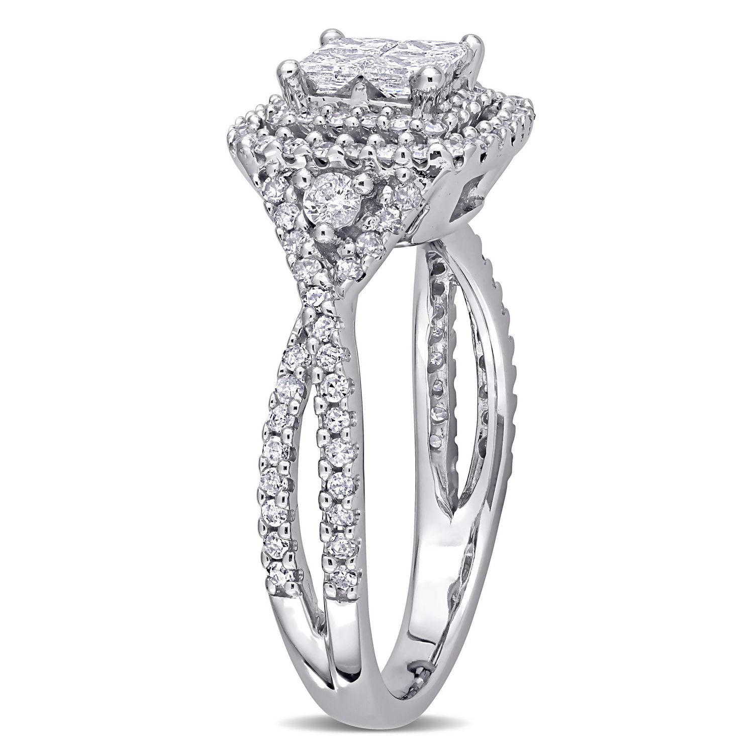 Miabella Bague de fiançailles Halo en or blanc 10k avec diamant de 1 carat P.T.