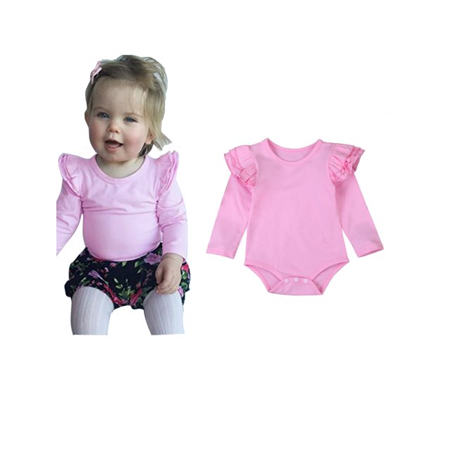 Newborn Baby Girl Boy Ruffled Long Sleeve Romper Solid Color Casual Bodysuit Spring Fall Clothes