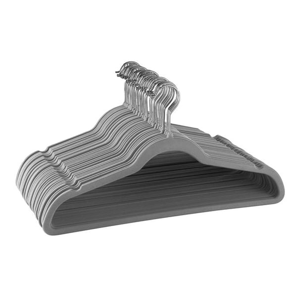 Velvet Slim Profile Heavy Duty Felt Hangers with Stainless Steel Swivel Hooks, Gray - 30 Piece