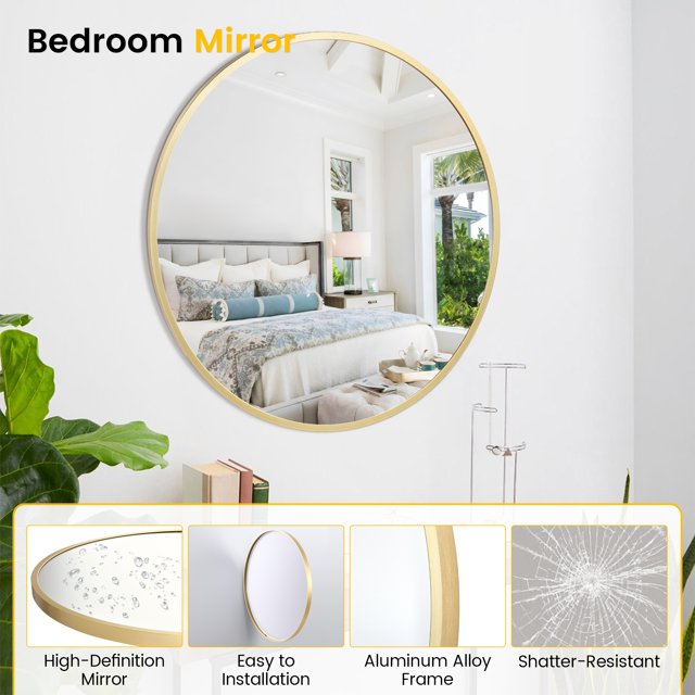 BeesClover Bathroom Mirrors for Over Sink, Wall Mount Bathroom Mirror, Metal Rounded Corner Framed Vanity Mirror