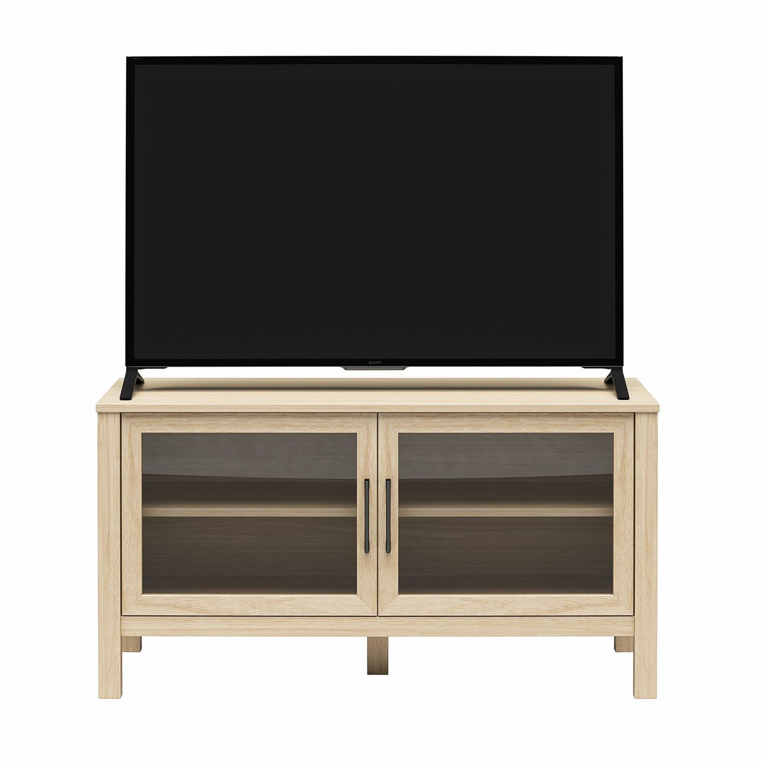 Meuble TV avec porte en verre Mainstays, pin printanier