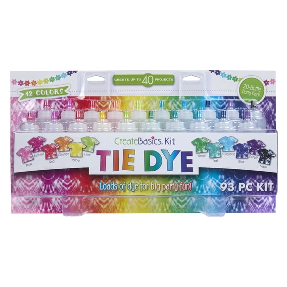 Create Basics Tie Dye 12 Color Party Kit, 20 Bottles Included, Fun Party Activity, Birthday Gift, Fashion Art, Permanent & Vibrant Clothing Tie Dye Kit