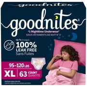 Goodnites Bedwetting Underwear for Girls, XL (95-120 lbs), 63 Count