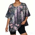 thumbnail image 5 of Hauts de Printemps pour Femmes Dames Mode Décontractée Court Manches 3/4 Imprimé Chemise Ample Blouse Haut Blouse Décontractée, 5 of 5