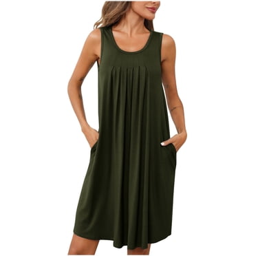 Pisexur Robe d'Été pour Femme, Mode, Plissée, Robe de Plage Décontractée Sans Manches, Couleur Unie, Débardeur Ample, Robe Soleil avec Poche
